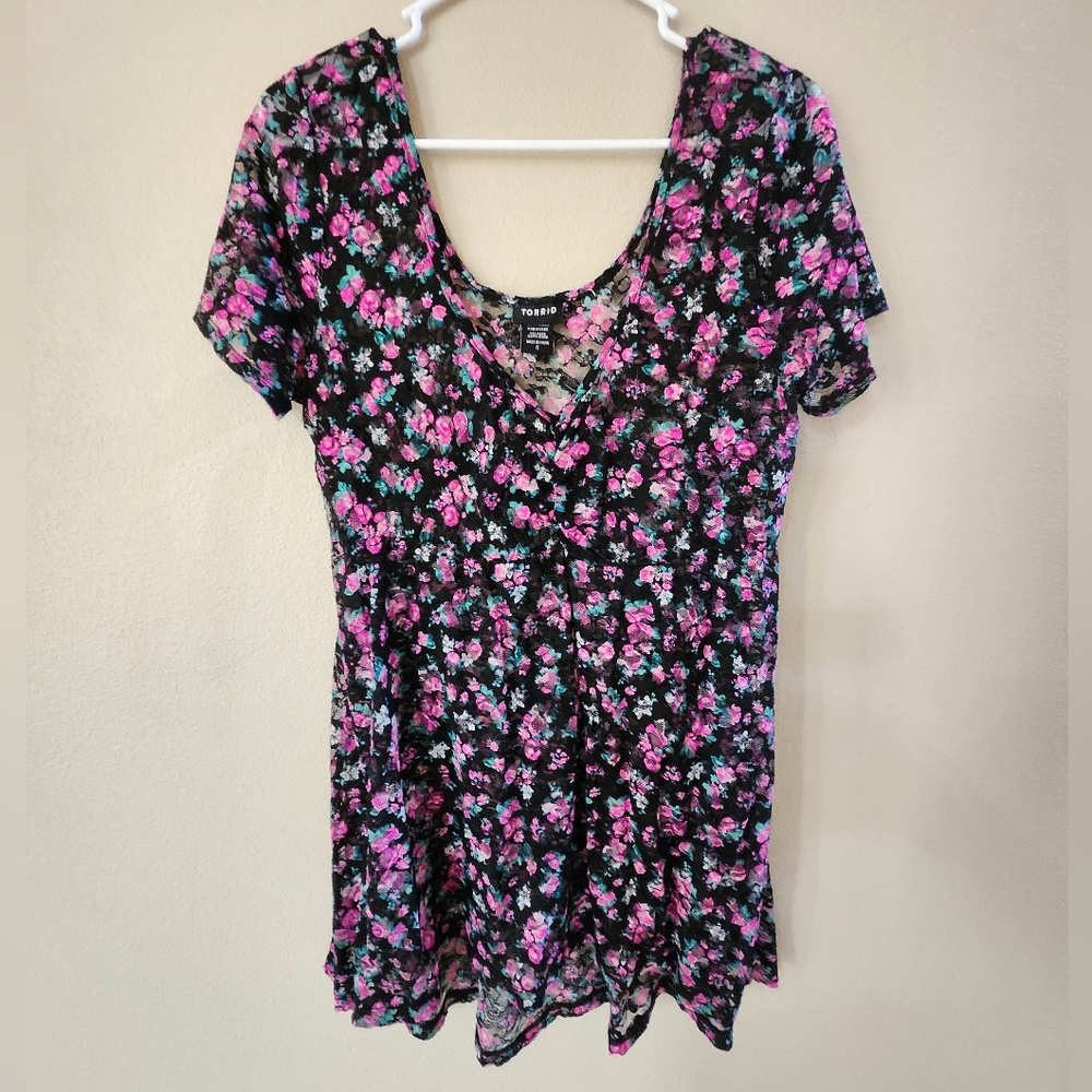 Floral Lace Top with Pink and Purple Flowers